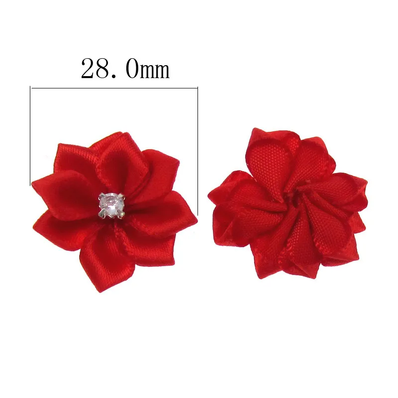 30Pcs Handmade Small Satin Flowers Fabric Rhinestone Flower Appliques For Sewing Craft Wedding Decorations 2.8cm