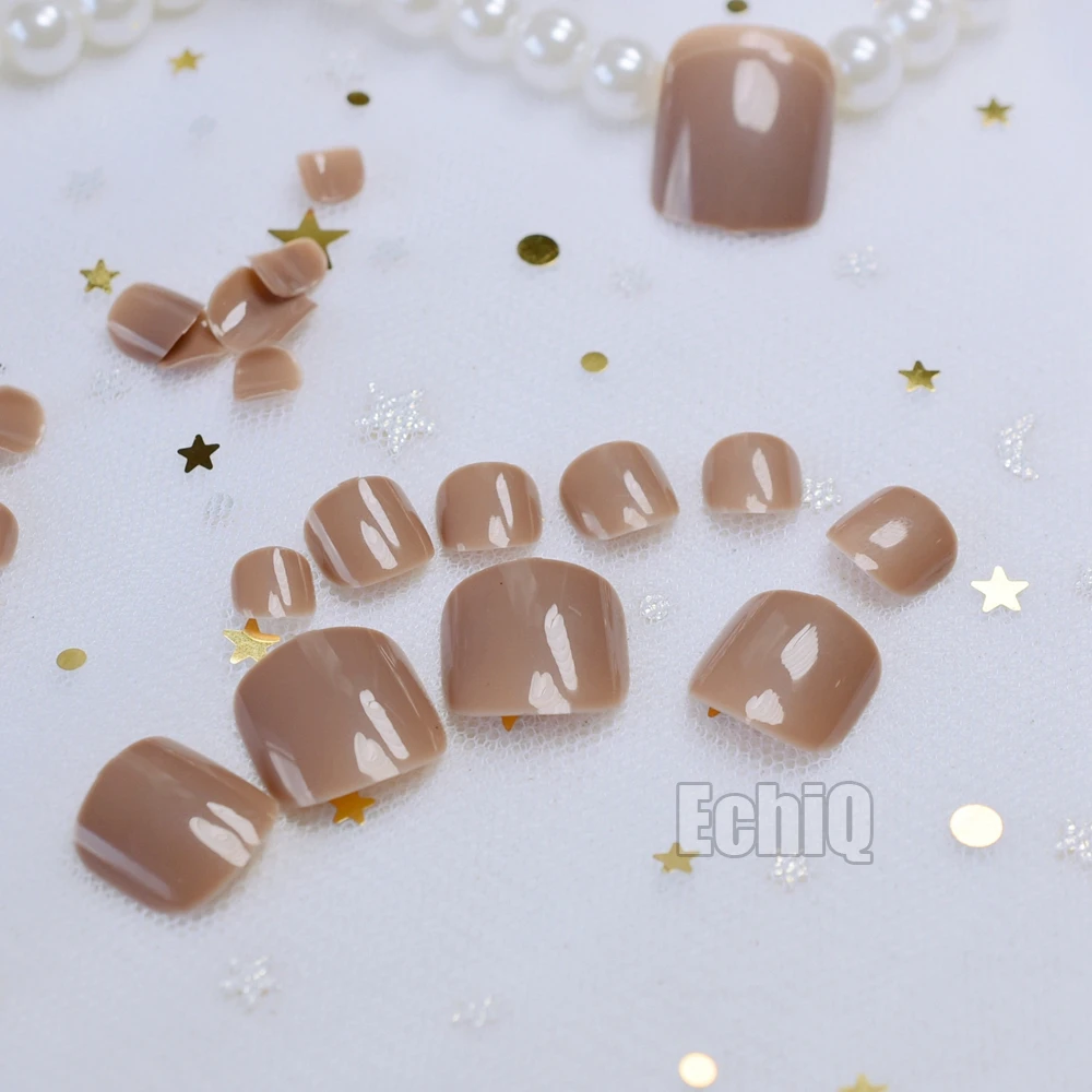Faux ongles marron clair, 24 pièces, bricolage, outils d'art, accessoires de manucure, décoration de Salon en acrylique, autocollants pour ongles