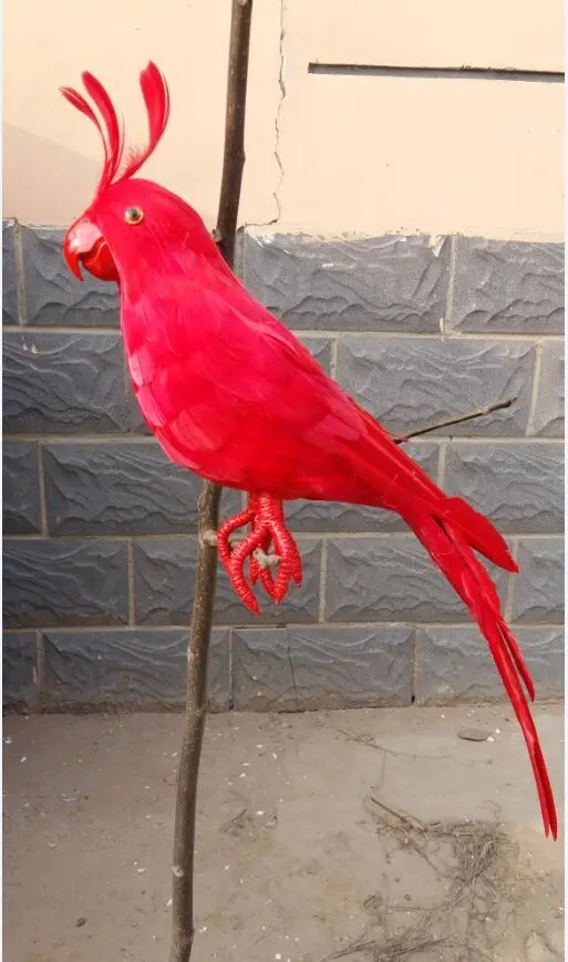 large 43cm red feathers parrot artificial bird model handicraft prop,home garden decoration gift p2122