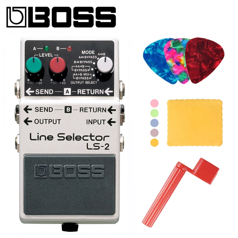 

Boss LS-2 Line Selector Pedal, Line Selector and Input/Output Router Bundle with Picks, Polishing Cloth and Strings Winder