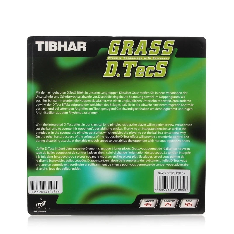 TIBHAR GRASS D.TECS OX without sponge pips-long Defensive Table Tennis Rubber ping pong sponge tenis de mesa