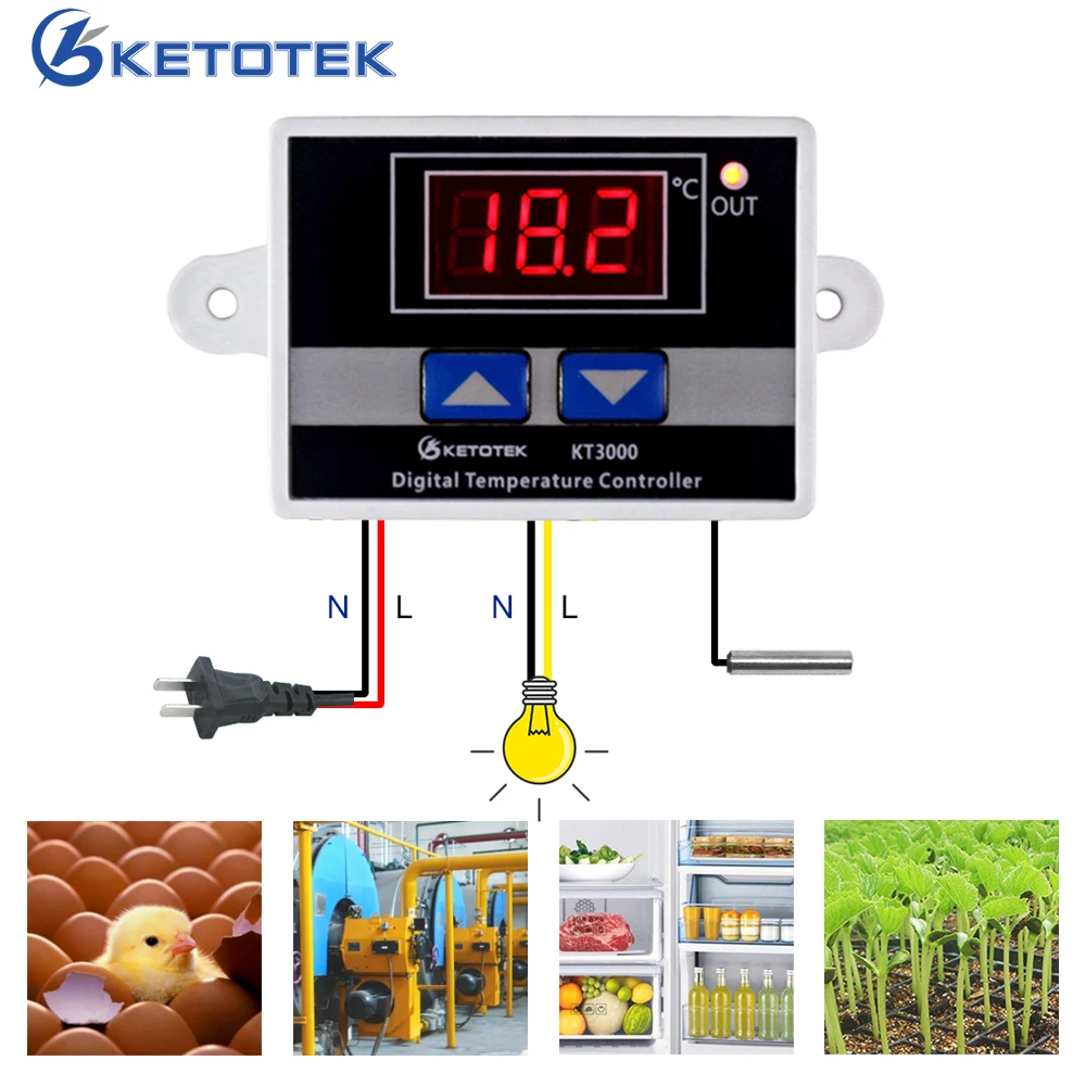 AC 220V 10A Digital Thermostat Temperature Regulator Controller Microcomputer Temperature Control Switch DC 12V 24V