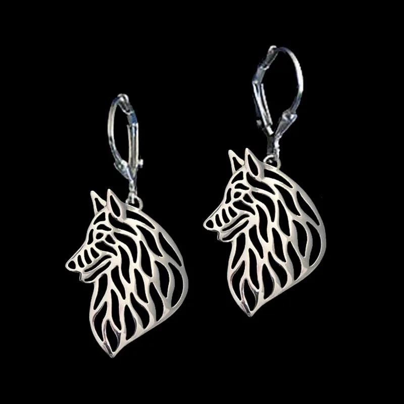 Fashion Metal Belgian Tervuren Dog Earrings Female Family Dog Shaped Earrings