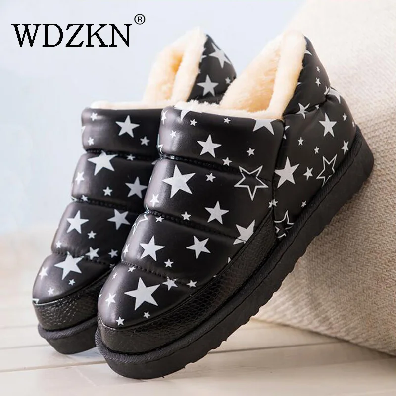WDZKN Women Winter Snow Boots Botas Femininas Flat Waterproof Warm Thick Plush Ankle Boots For Women Winter Platform Shoes
