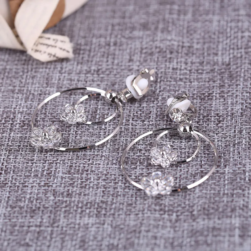 JIOFREE New Arrive Gold Color Long Hollow Big Round zircon clip on Earrings non pierced For Women Accessories Jewelry