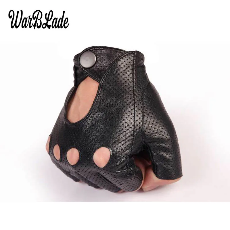 WarBLade Black PU Leather Gym Gloves Sport Driving Show Men Women Half Finger Gloves Punk Jazz Fingerless Mittens Guantes Luva