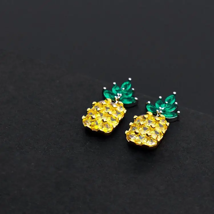 Elegante Ananas Obst Glänzende CZ Zirkon 925 Silber Nadel Weibliche Ohrstecker Großhandel Schmuck Frauen Valentinstag Geschenke – Detail 9