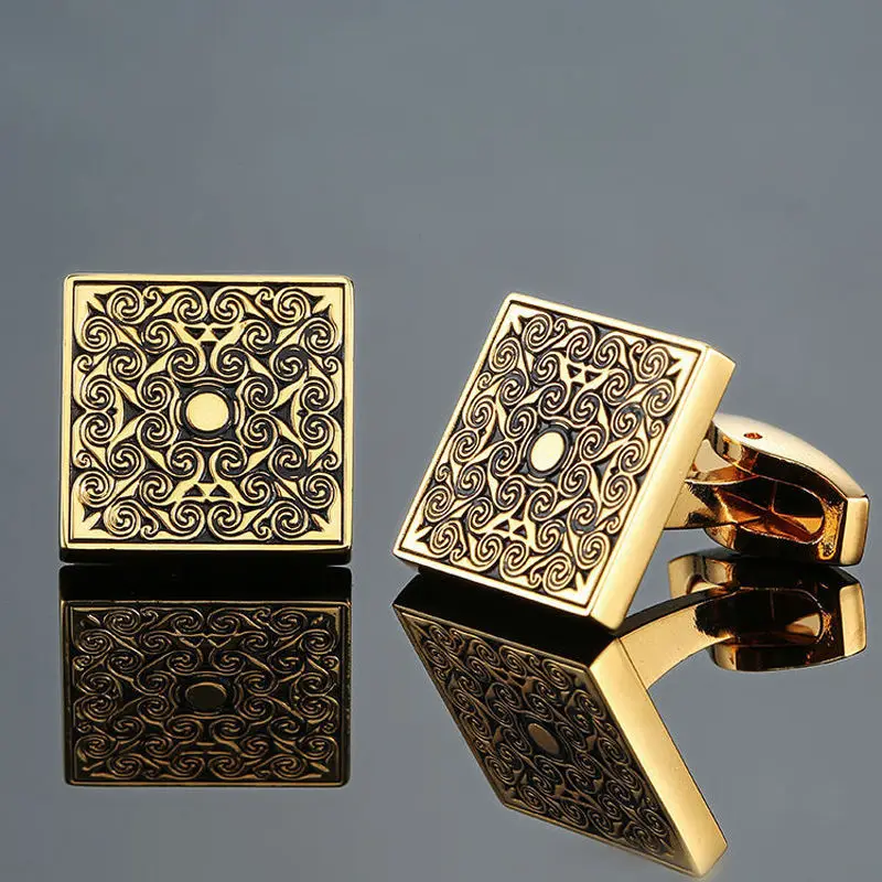 environment-friendly carbon fiber Mahogany cufflinks Square Laser lattice carving pattern men's French shirt cufflinks