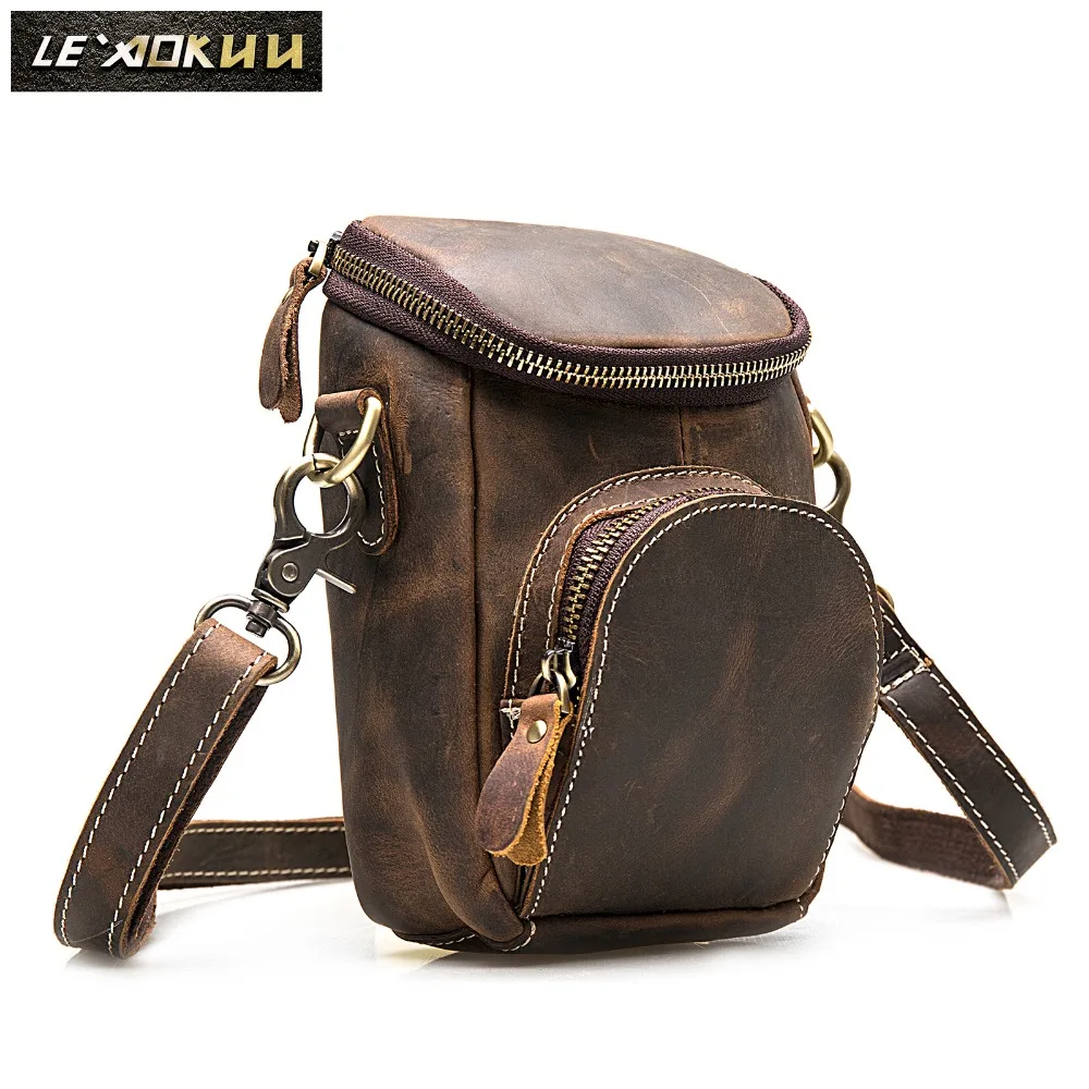 Quality Leather Men Design Casual Multifunction Small Messenger Crossbody Bag Fashion Hook Waist Belt Bag Phone Pouch Male 1167