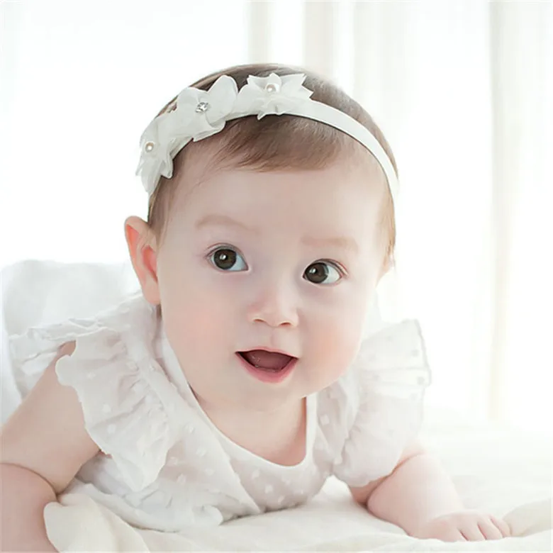 baby girl headband Infant hair accessories Tie newborn Headwear tiara headwrap Gift Toddlers bandage Ribbon flower pearl bows