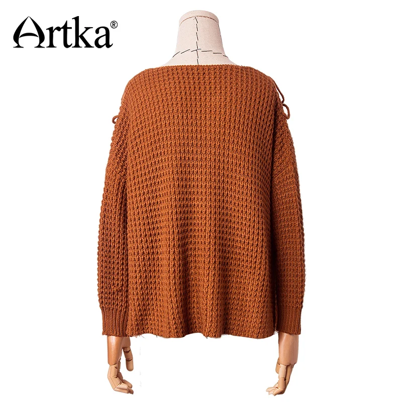 ARTKA Women\'s Pullover Sweater 2018 Autumn Vintage Jumper Women Hollow Out Tassel Sweater Female Knitted Pullover Femme SA10176Q