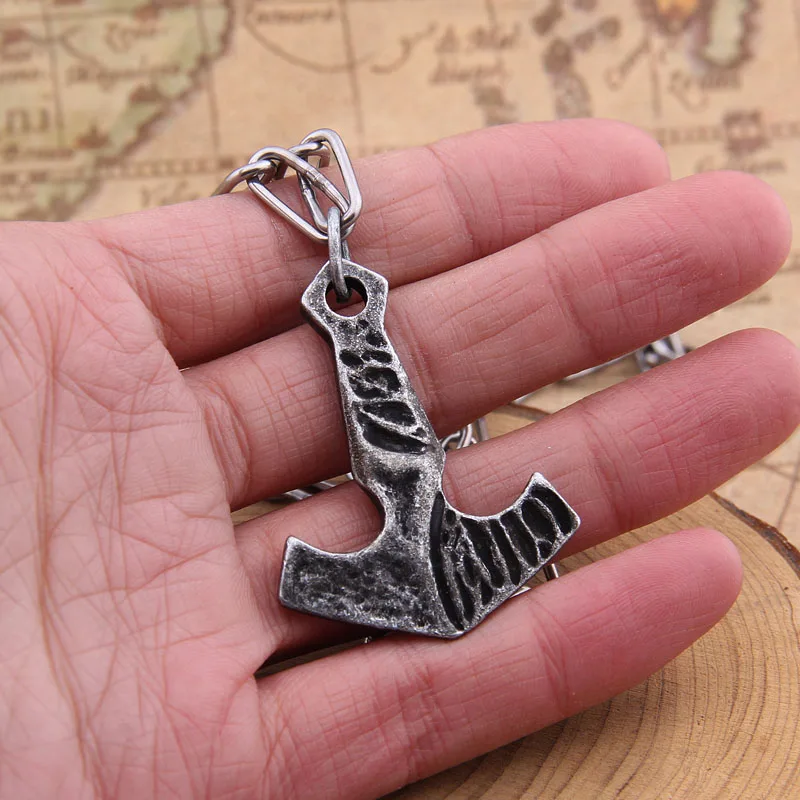 dropshipping 1pcs thor\'s hammer mjolnir pendant necklace viking scandinavian norse viking necklace with stainless steel chain