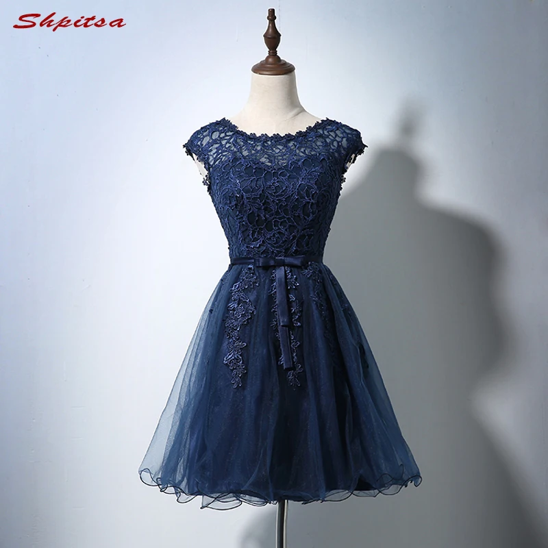 

Sexy Beautiful Short Cocktail Dresses Womens Navy Blue Lace Prom Coctail Dress for Party jurk vestidos de coctel renda