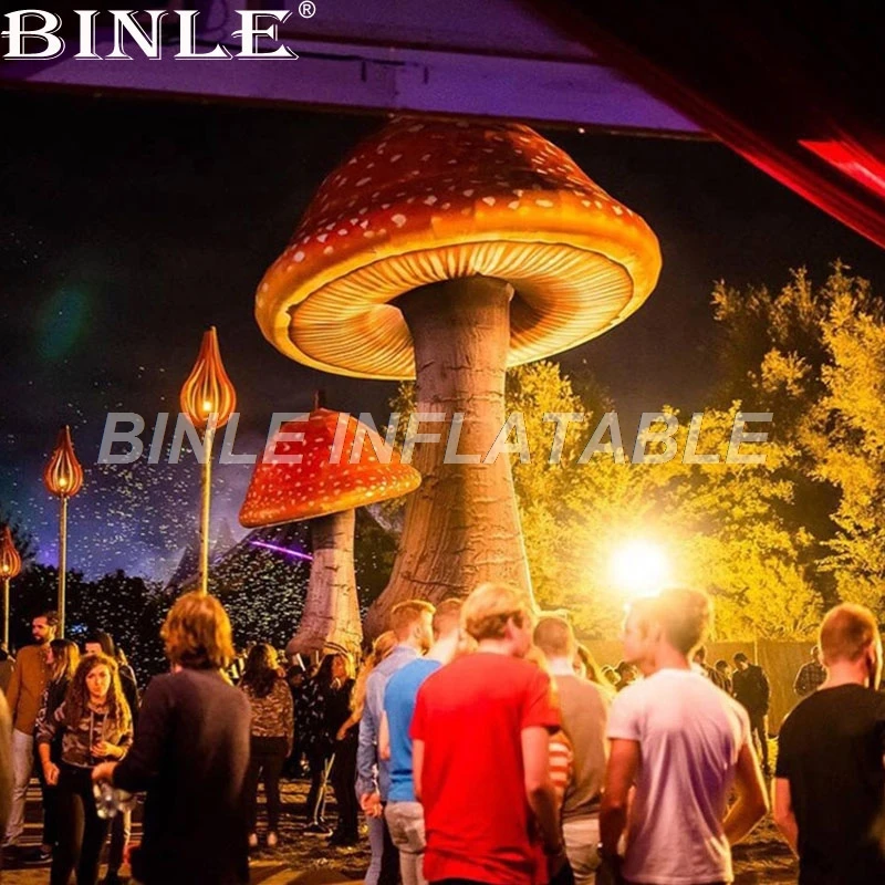 High quality 5m/16ftH outdoor LED lighting giant inflatable mushroom for event/music festival/stage decoration