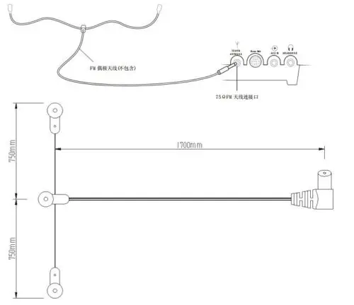 실내 FM 쌍극 T 모양 안테나, 구리 항공-HD 라디오, 암 팔 커넥터, 소니 체인 스테레오 수신기용, 75 옴, 8FT