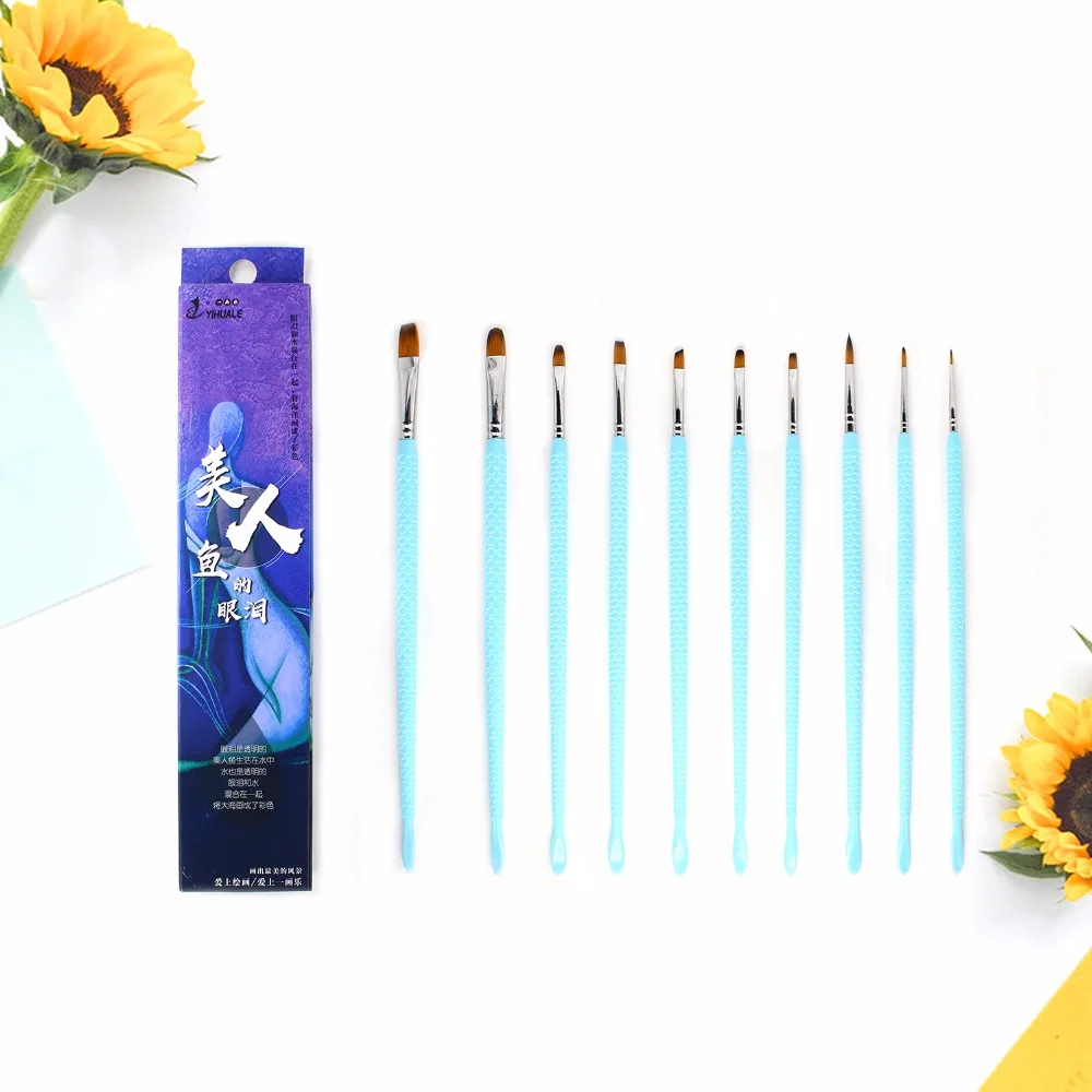 

10 Pcs Mermaid Artist's Paint Brush Set Nylon hair Brushes for Acrylic Painting Oil Painting Art Supplies Three colors optional