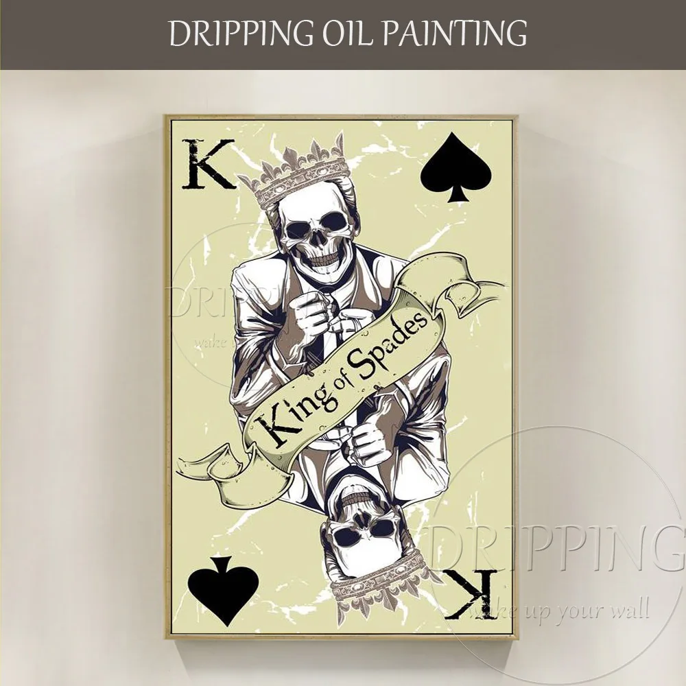 

Poster Design Artist Hand-painted Skull Spades Oil Painting on Canvas Special Poker King of Spades Oil Painting for Living Room