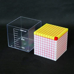 Cube avec règle de coupure Démonstrateur de volume d'unité de capacité, conteneur 1L Aides pédagogiques mathématiques longueur d'un côté 10cm