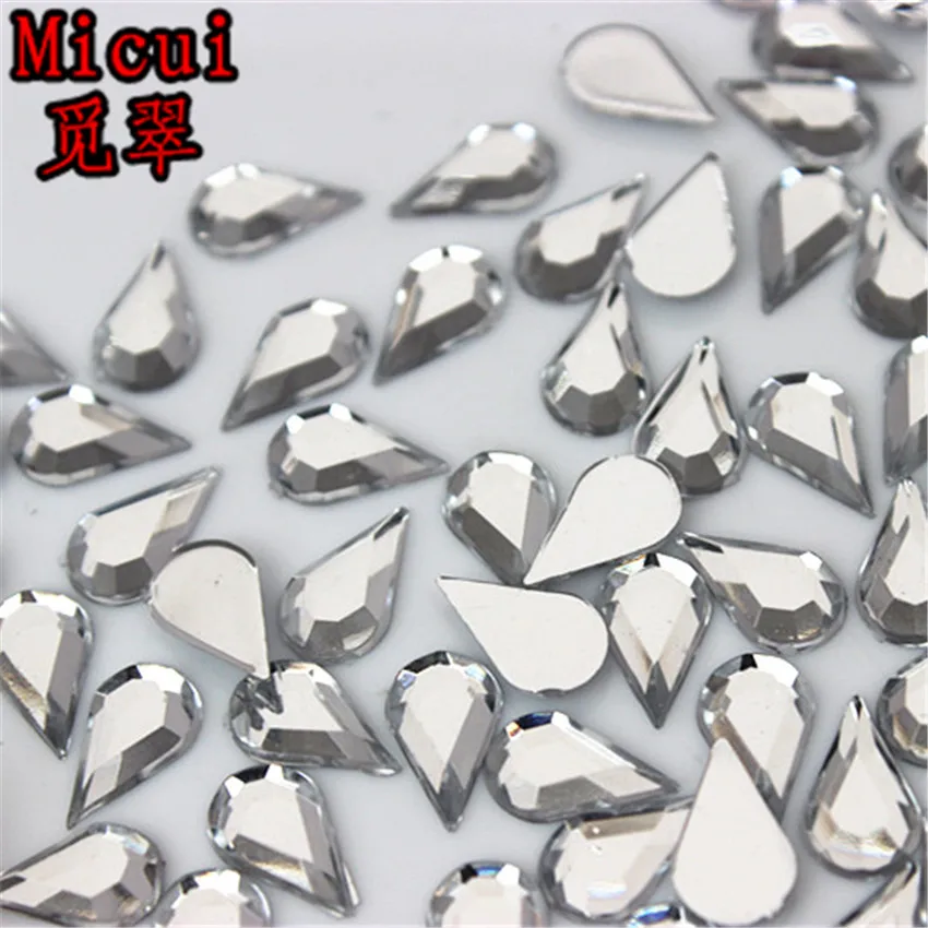 Micui 100pcs 6*10mm Mix Color Drop Rhinestones Flat Back Acrylic Gems Crystal Stones Non Sewing Beads for DIY Clothes MC311