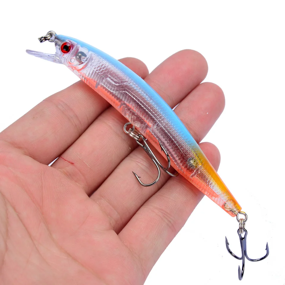 LINGYUE Floating Minnow Rattling Bait 100mm 8g Diving 1m Wobbler 6# Hooks Fishing Lure 3d Eyes Bass Pike Tackle