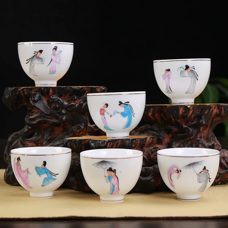 Hand-painted Ceramic Sample Tea cup, Master Cup Kiln Small Classic Cup Beijing Opera Kungfu Tea cups 6pcs