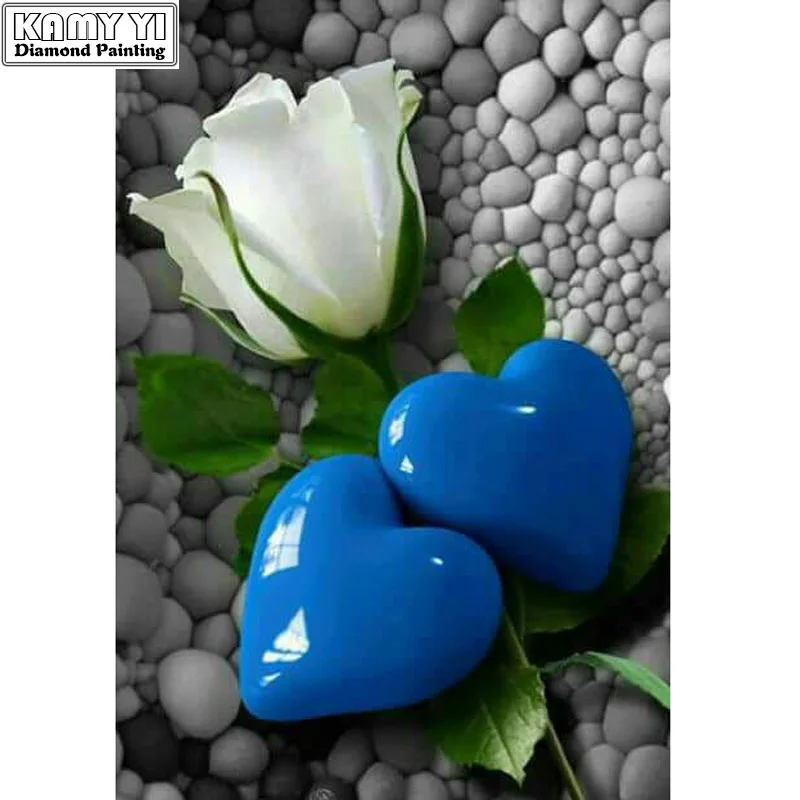 Full Round Diamond 5D DIY Diamond Painting White Rose Blue Heart Stone Embroidery Cross Stitch Rhinestone Mosaic Painting Decor