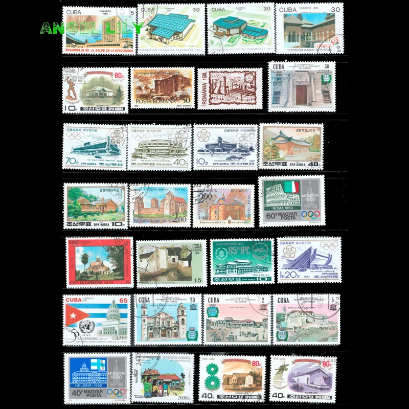 50 PCS Topic Buildings Castle Postage Stamps With Post Mark For Collecting Gift From World Wide