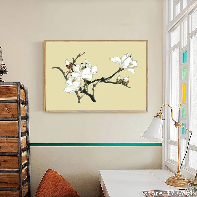 no frame Chinese style white magnolia flower canvas printings oil painting printed on cotton home wall art decoration pictures