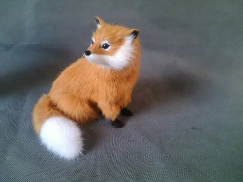 about 15x16cm simulation brown fox ,furry fur squatting fox model ornament home decoration gift h1371