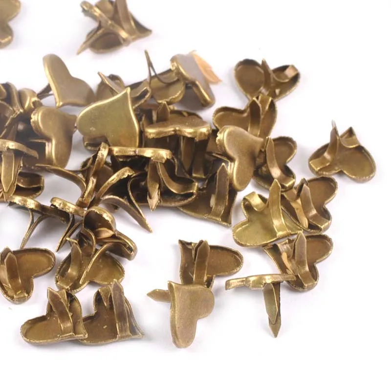 Retro Bronze Heart Brads Scrapbooking Embellishment Fastener Metal Crafts For DIY Shoes Decor Accessories 50pcs 11x10mm c1514