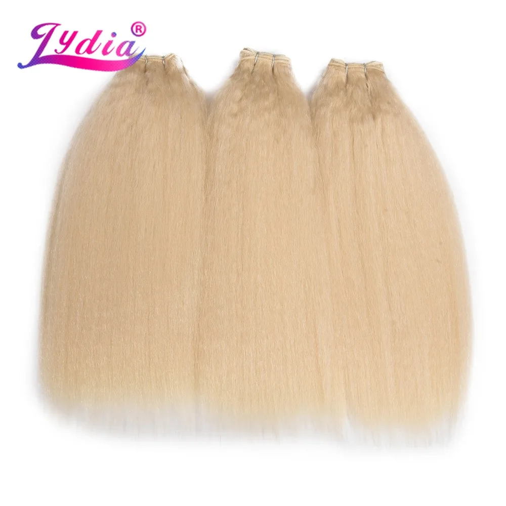 Lydia 1PCS/Pack Kinky Straight Double Weft Weaving 10-30 Inch Pure Color Synthetic Wave  Hair Extensions For Women Blonde 613#