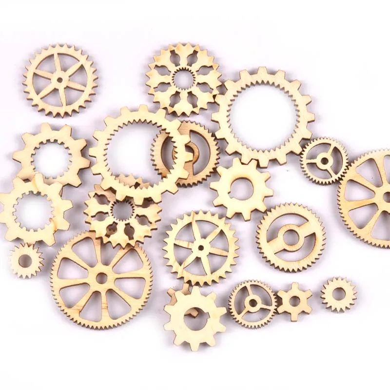 20Pcs 13-40mm Mixed Wheel Gear Wooden Carfts Embellishments For DIY Home Decoration Wood Slices Scrapbooking Handmade M1816