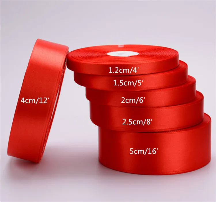 Hot (25 Yards/roll) 6/10/15/20/25/40/50mm Red Color Single Face Satin Ribbon Handmade DIY Material Gift Wrapping Christmas tape