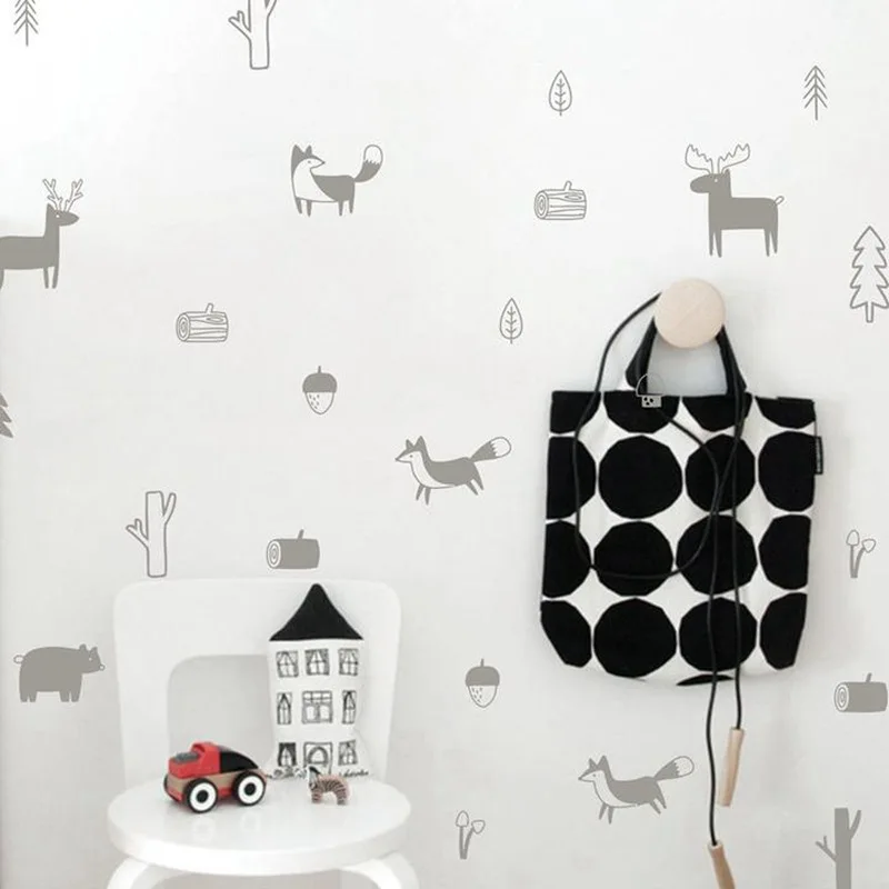 Stile nordico foresta animale Wall Sticker albero del bosco per la camera dei bambini Nursery vinile Art Wall Stickers Modern Wall decalcomanie Decor