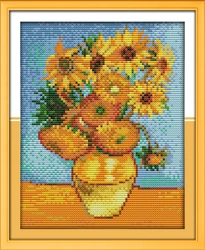 Needlework,DIY Cross stitch,Sets For Embroidery kits,Van Gogh Sunflower painting Pattern Cross-Stitch painting home decor