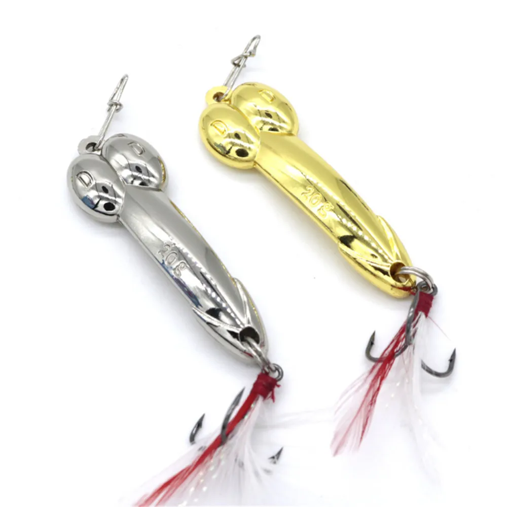 1pcs Gold/ Sliver DD Spoon Fishing Lure 5g 10g 15g 20g Metal Sequins Spinner Bait with Feather Treble Hook Hard Lures Tackle