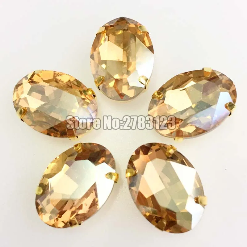 Golden base golden champion oval shape flatback AAA Glass Crystal sew on loose rhinestones 10x14mm 13x18mm 18x25mm