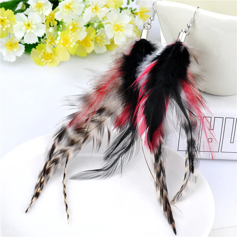 Lureme New Arrivals Bohemian Style Colorful Long Pheasant Feathers Dangle Earrings for womens and Girls Gift