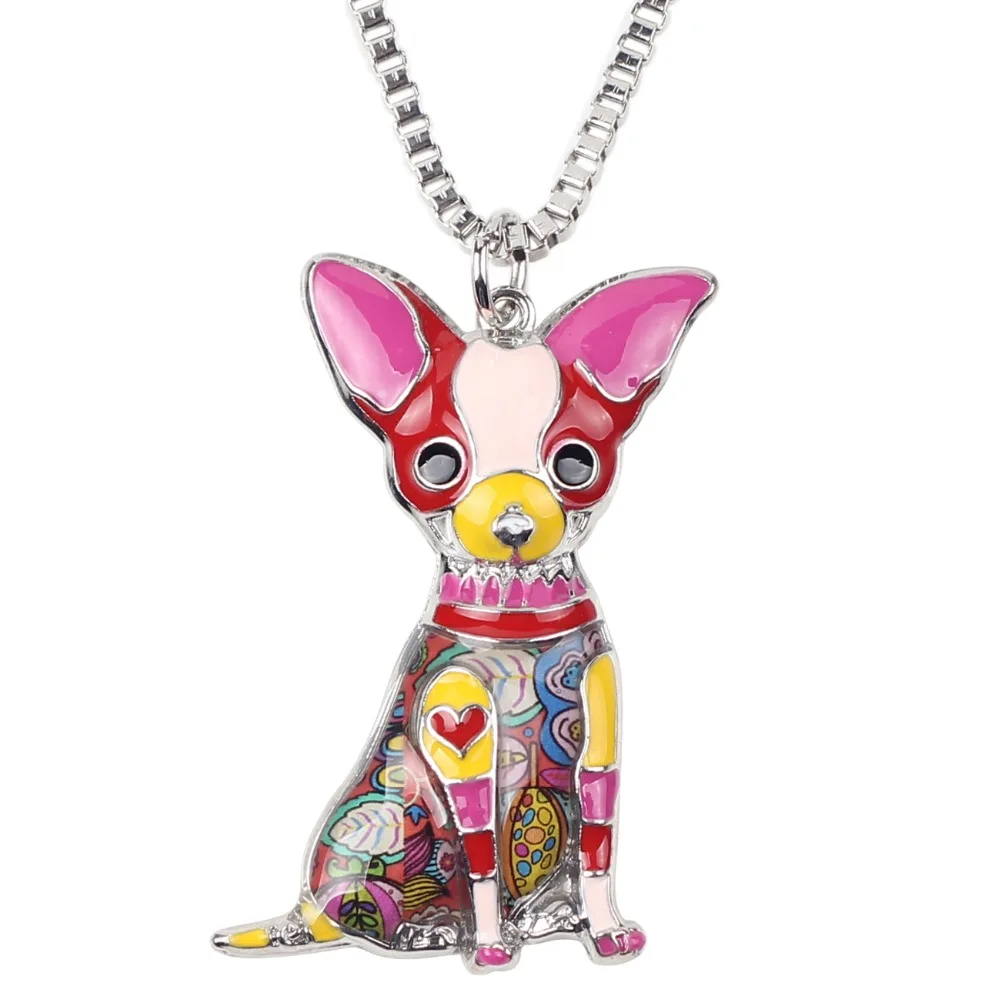 WEVENI Statement Sitting Chihuahua Dog Necklace Pendants Souvenir Enamel Collar Chain New Fashion Animal Jewelry For Women