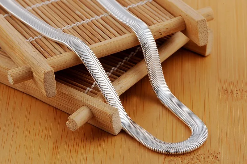 925 16-24inch Free shipping Popular Beautiful fashion silver color5MM flat snake necklace high quality jewelry N193 Kinsle