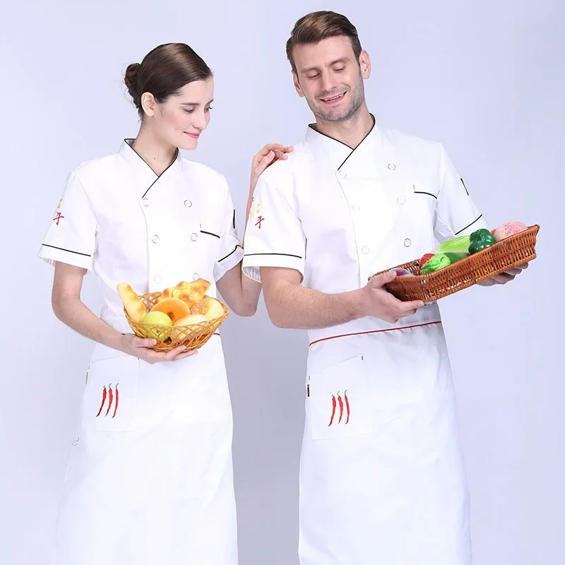 

New Men's Short Sleeve Chef's Uniform Restaurant Chef Jackets Kitchen Cook Uniform Top Work Wear Chef Work Clothes B-6546