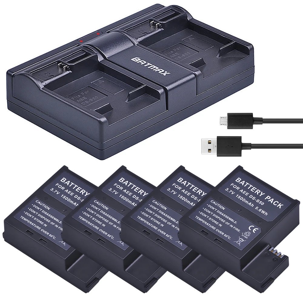 

4Pcs 1500mAh DS-S50 DSS50 S50 Battery Akku + USB Dual Charger for AEE DS-S50 S50 AEE D33 S50 S51 S60 S71 S70 Cameras Battery