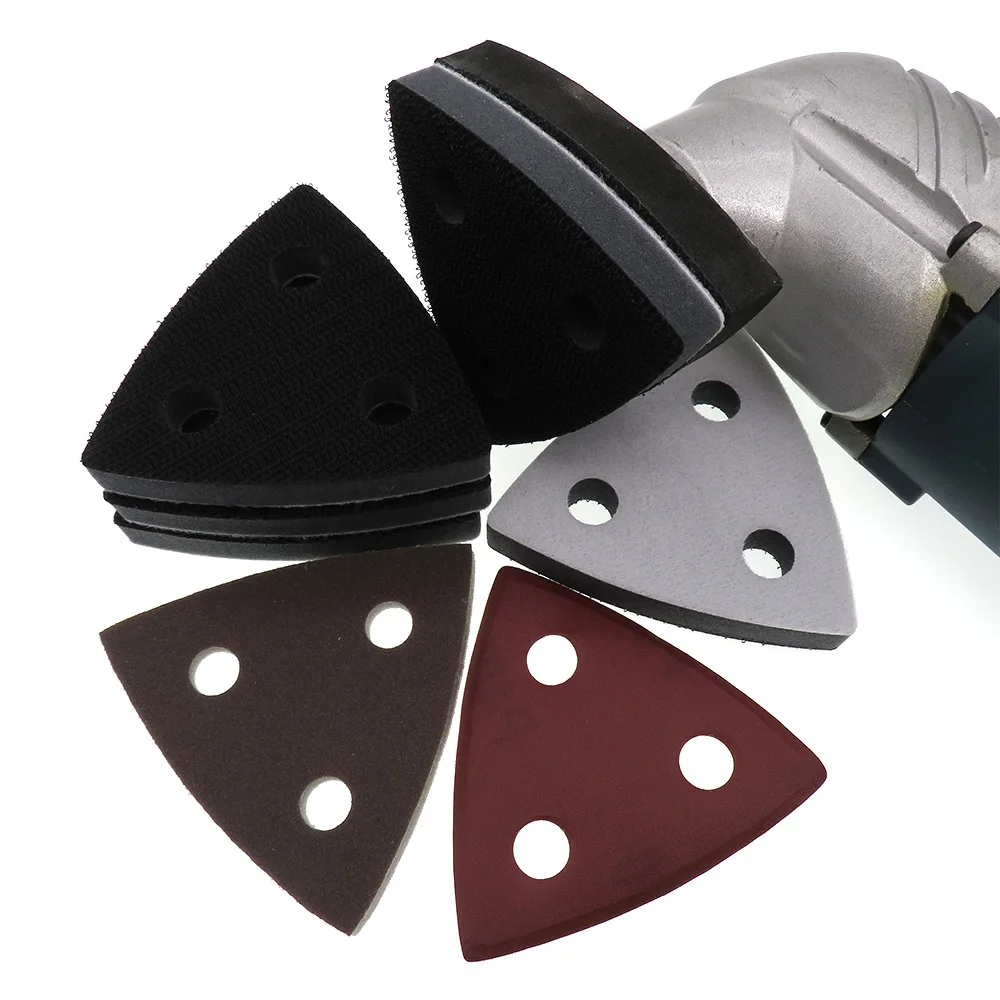 2PCS Soft Interface Pad 80x80x80MM 3-Hole Triangle Sanding Pad Hook and Loop Sponge Cushion Pad Sanding Disc Sanding for Machine