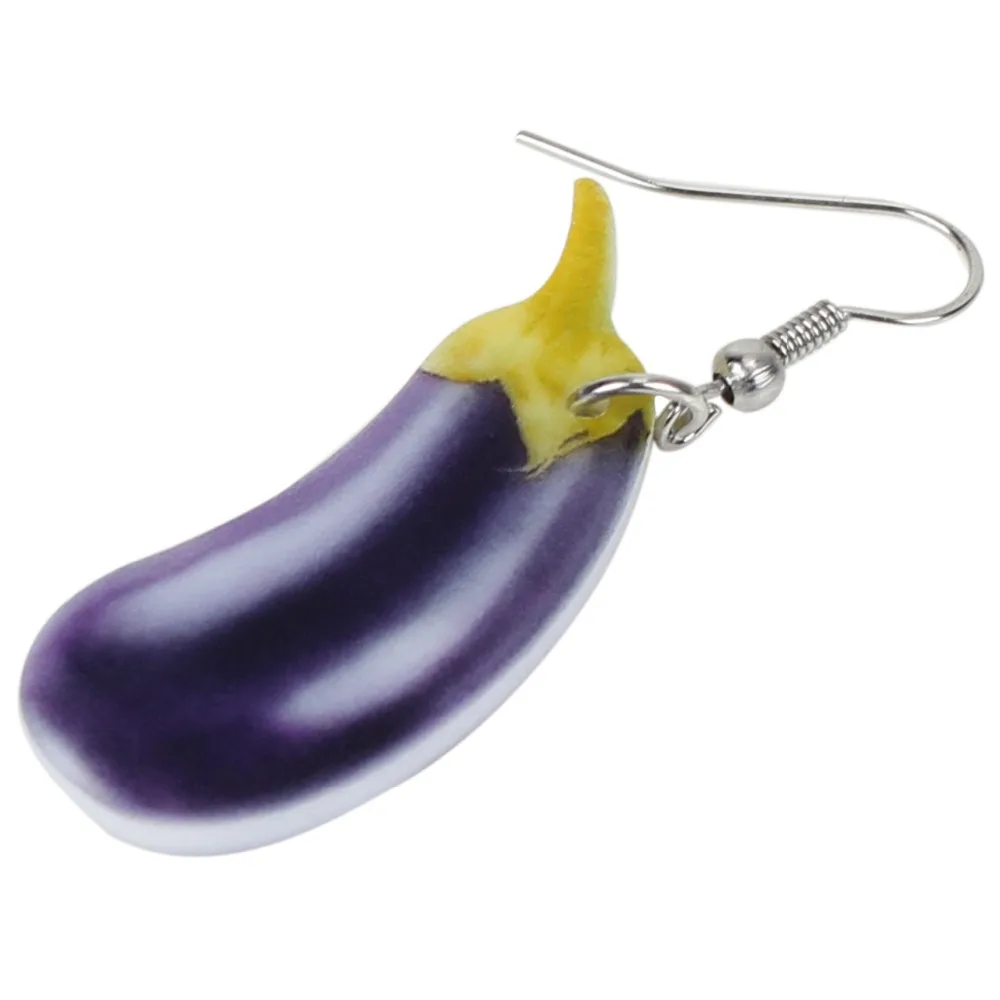 Bonsny Acrylic Fresh Eggplant Aubergine Earrings Big Long Dangle Drop Vegetable Plant Jewelry For Women Girls Ladies Teens Kids