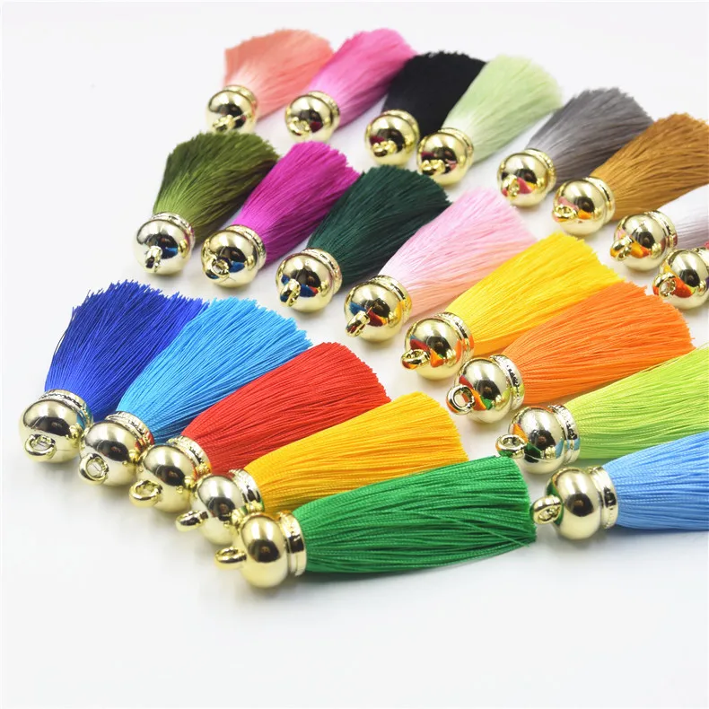 NEW 30 colors Rayon tassels with gold caps silk tassels fringe trim Mobile phone case keychain accessories diy earrings/jewelry