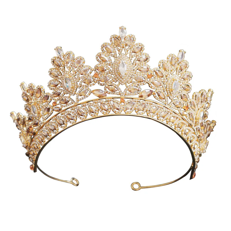 Baroque Vintage Gold Color Champagne Rhinestone Bridal Tiaras Crown Wedding Hair Accessories Crystal Pageant Tiaras Queen Diadem