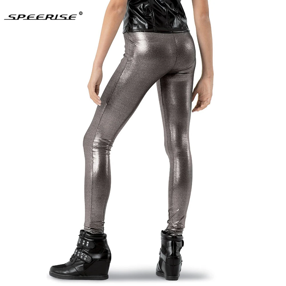 SPEERISE – Leggings moulants pour femmes, couleur or métallique brillant, en Spandex, pantalon de danse, taille moyenne, Costumes, élastique