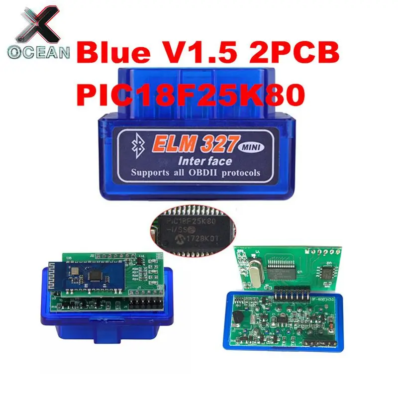 OCEAN 2PCB PIC18F25K80 Firmware 1.5 ELM327 V1.5 OBD2 BT Diagnostic Interface ELM 327 V1.5 Hardware Support More Car