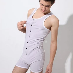 One Piece Suit Pure Cotton Men's Quick Dry Breathable Solid Sleeveless Tank Tops Pajamas Set Male Home Underwear Body Shapers