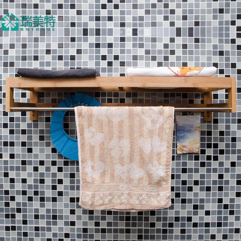 Rui US special Japanese bamboo wall bathroom shelf bathroom towel rack towel rack hangers entrance wall